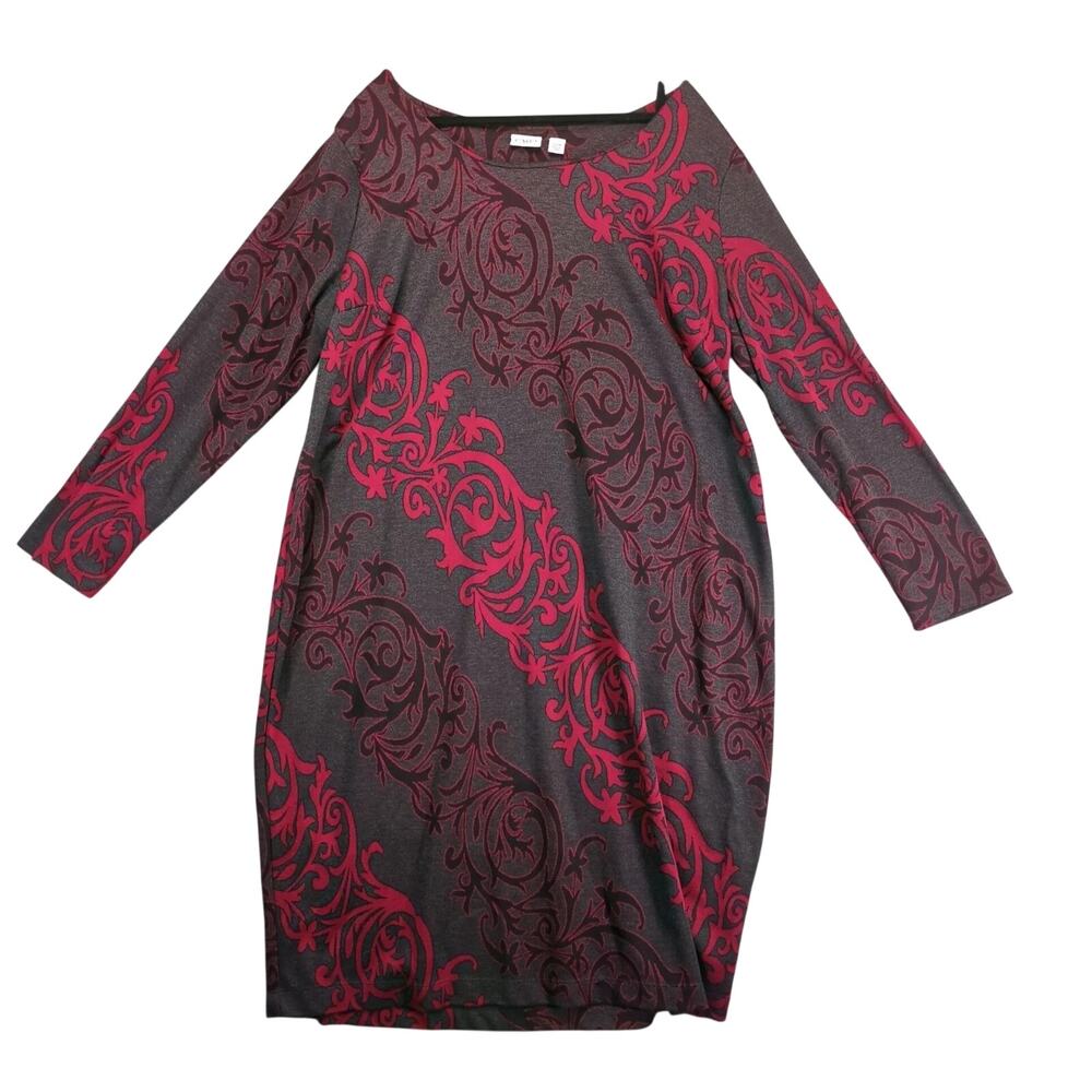 Cato Woman A-Line Knit Midi Dress Plus Size 22/24W Charcoal Red Gothic Paisley